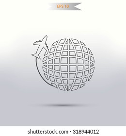 Globe and plane travel icon