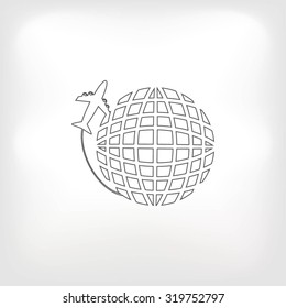 Globe and plane travel icon