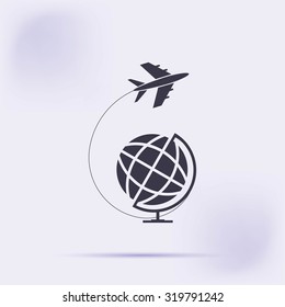 Globe and plane travel icon