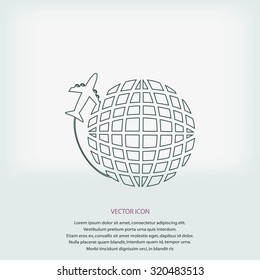 Globe and plane travel icon