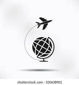 Globe and plane travel icon
