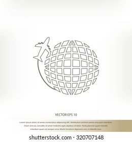 Globe and plane travel icon