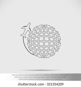 Globe and plane travel icon