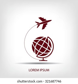 Globe and plane travel icon