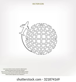Globe and plane travel icon