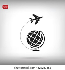 Globe and plane travel icon