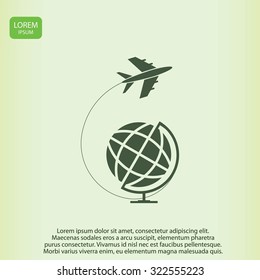 Globe and plane travel icon