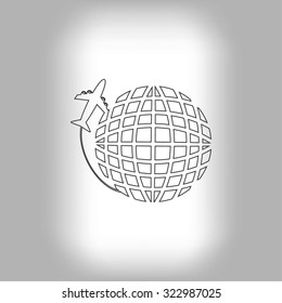 Globe and plane travel icon