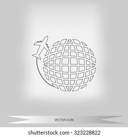 Globe and plane travel icon