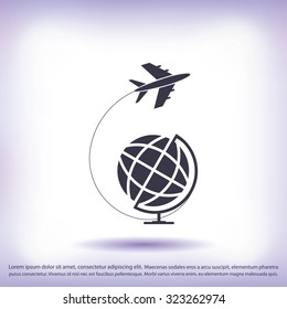 Globe and plane travel icon