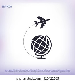 Globe and plane travel icon