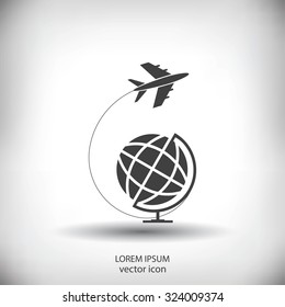 Globe and plane travel icon