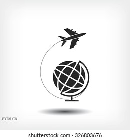 Globe and plane travel icon