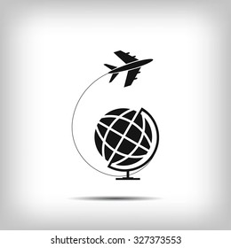 Globe and plane travel icon