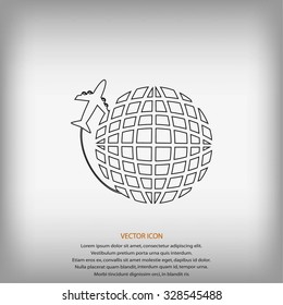 Globe and plane travel icon