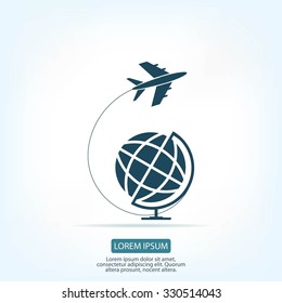 Globe and plane travel icon