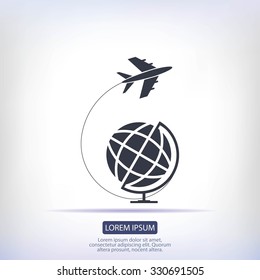 Globe and plane travel icon