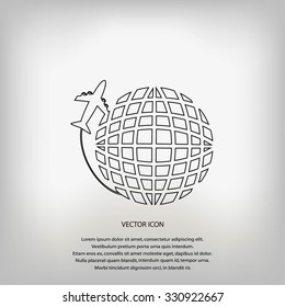 Globe and plane travel icon