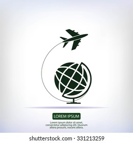 Globe and plane travel icon