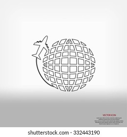 Globe and plane travel icon