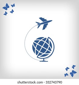 Globe and plane travel icon