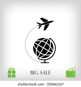 Globe and plane travel icon
