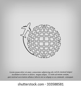 Globe and plane travel icon