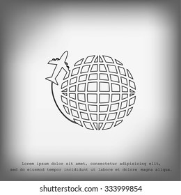 Globe and plane travel icon