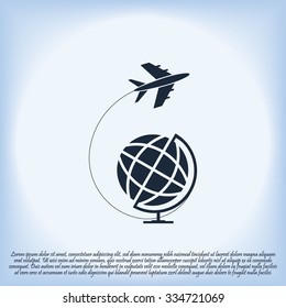 Globe and plane travel icon