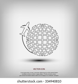 Globe and plane travel icon