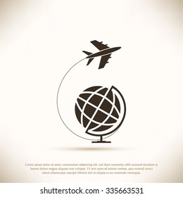 Globe and plane travel icon