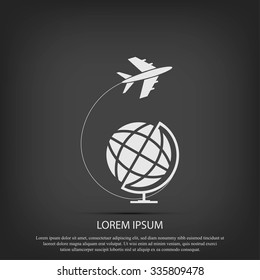 Globe and plane travel icon