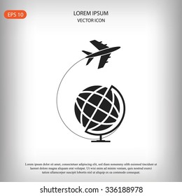 Globe and plane travel icon