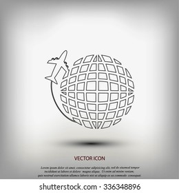 Globe and plane travel icon