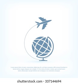 Globe and plane travel icon