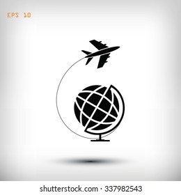 Globe and plane travel icon