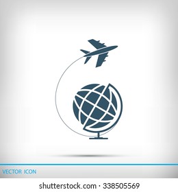 Globe and plane travel icon
