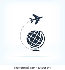 Globe and plane travel icon