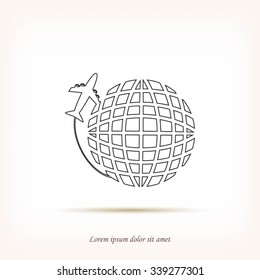 Globe and plane travel icon