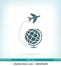 Globe and plane travel icon