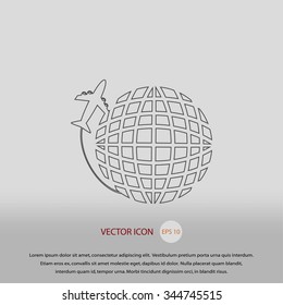 Globe and plane travel icon