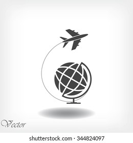 Globe and plane travel icon