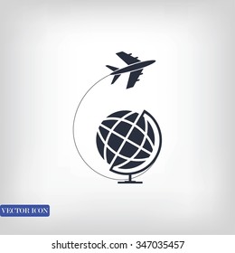 Globe and plane travel icon