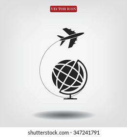 Globe and plane travel icon
