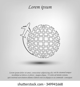 Globe and plane travel icon
