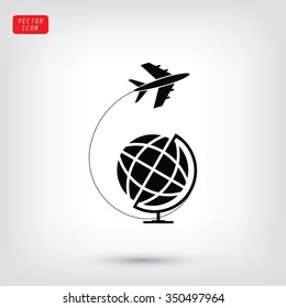 Globe and plane travel icon