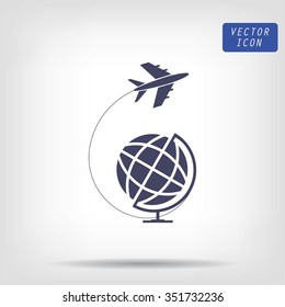 Globe and plane travel icon
