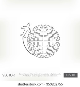 Globe and plane travel icon