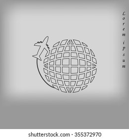 Globe and plane travel icon
