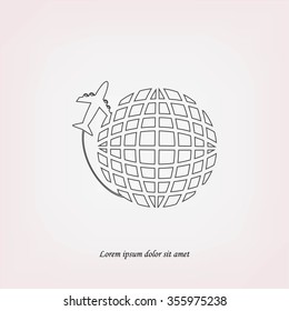 Globe and plane travel icon